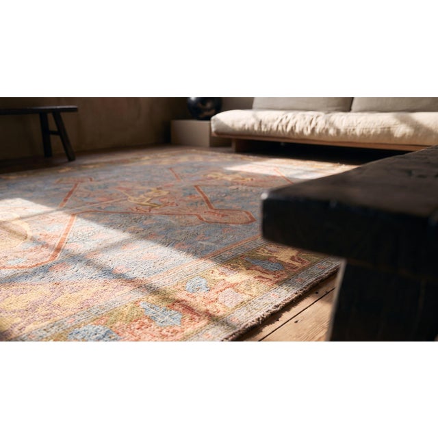 1930s Blue Medallion Antique Jerusalem Rug 5'10" X 9'0" Handknotted Wool Carpet For Sale - Image 9 of 9
