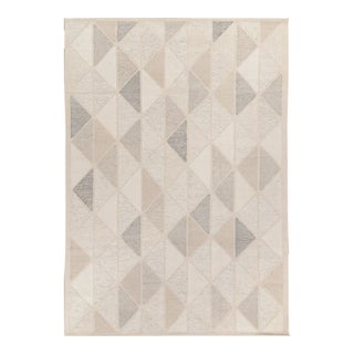 Scandinavian Rug in White, Greige Geometric Pattern by Rug & Kilim 12x18 For Sale