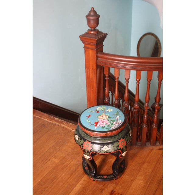 1970s 1970s Vintage Chinese Ebonized Cloisonne Top Garden Seat For Sale - Image 5 of 8