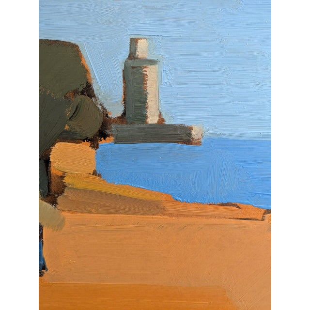 Blue Mid-Century Modern 'Seaside Conversation' Vintage Coastal Landscape Oil Painting by Swedish Artist Eric Elfvén (1921–2008), Framed For Sale - Image 8 of 10