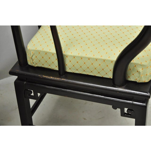 Vintage Oriental Ming Style Ebonized Horseshoe Lounge Chairs by Century (A) Pair For Sale - Image 12 of 17