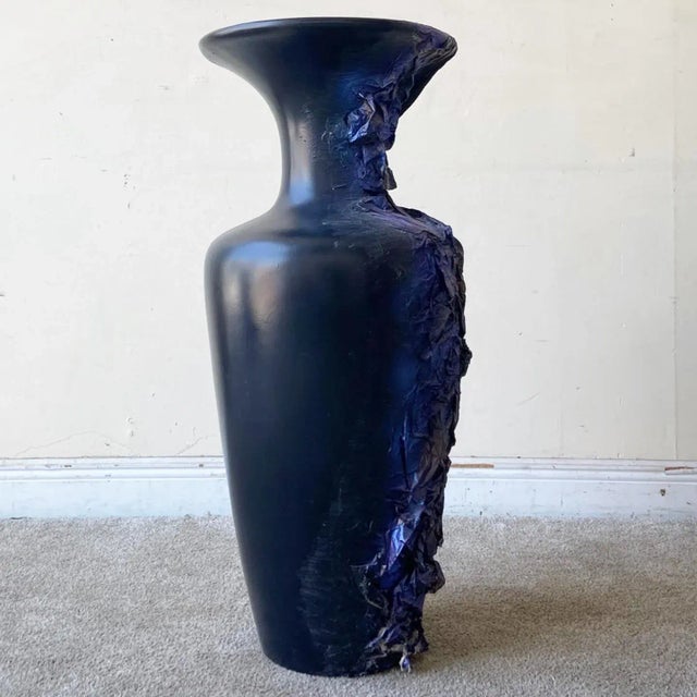 Postmodern Postmodern Black, Blue and Purple Paper Mache Vase For Sale - Image 3 of 9