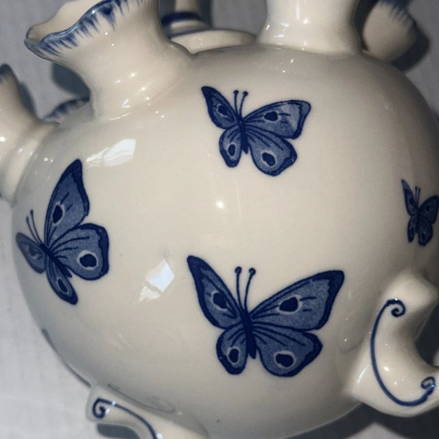 Vintage Delf Style Andrea Sadek Butterflies Tulipiere Flower Vase For Sale In Dallas - Image 6 of 8