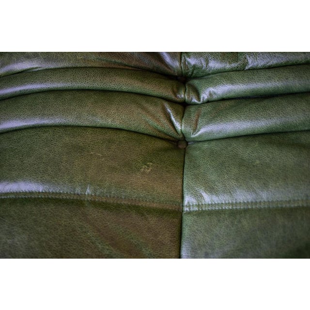 Ligne Roset Togo Three-Seater Sofa in Dubai Green Leather by Michel Ducaroy for Ligne Roset For Sale - Image 4 of 5