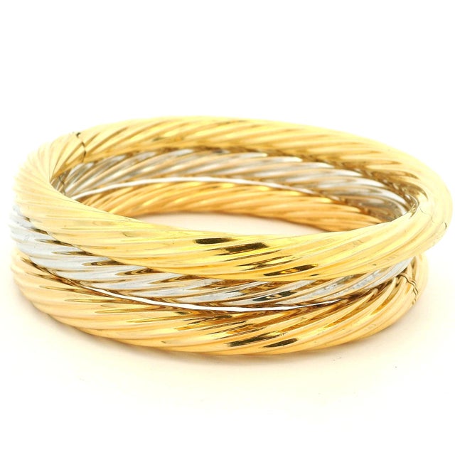 Circa 1980 Italian 18k Two-Tone Gold Torsade Bangle Bracelet Set For Sale In Miami - Image 6 of 13