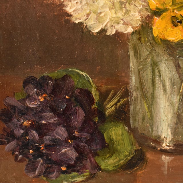 Nicolas Constant Pierrat, Still Life with Flowers, Dahlias and Violets, 19th Century, Oil on Canvas, Framed For Sale - Image 7 of 11