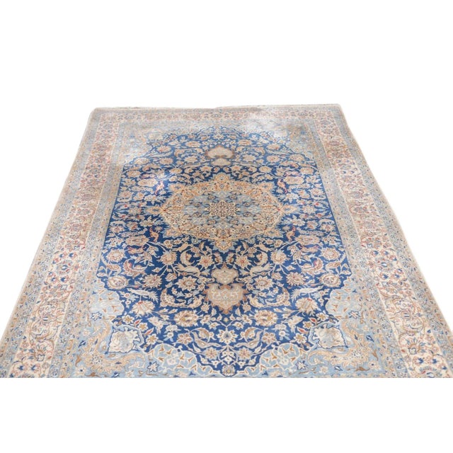 Isfahan Extremely Fine Wool & Silk Foundation. Signed Rug 5'3'' X 9'2'' For Sale - Image 10 of 12