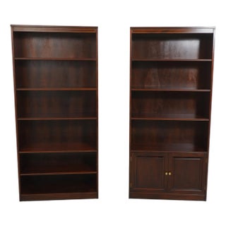 Pair Inlaid Mahogany Open Bookcase Cabinets For Sale