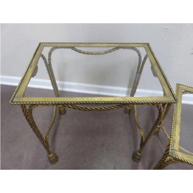 Mid-Century Modern Vintage 1950's Italian Hollywood Regency Tassel Rope Nesting Tables- a Pair For Sale - Image 3 of 12