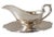 1970's; Silverplate gravy boat with attached scalloped edge under plate. Marked "Newport," Pattern name by the Gorham...