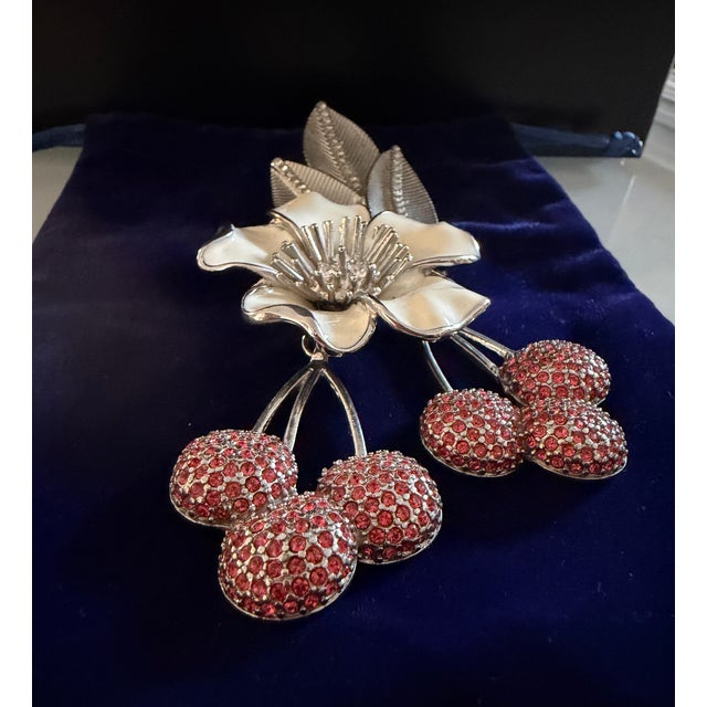Dark Pink Vintage 1980’s Judith Leiber XL Cherry Blossom Brooch With Swarovski Crystals For Sale - Image 8 of 18