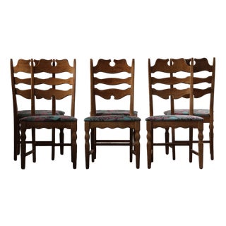Vintage Danish Highback Razorblade Chairs in Light Oak by Kjærnulf, 1960s, Set of 6 For Sale