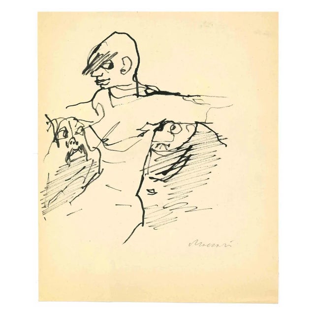Mino Maccari, Seductive Nude, Ink Drawing, 1960s For Sale