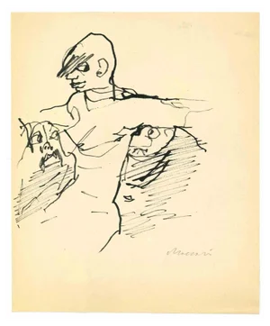 Mino Maccari, Seductive Nude, Ink Drawing, 1960s