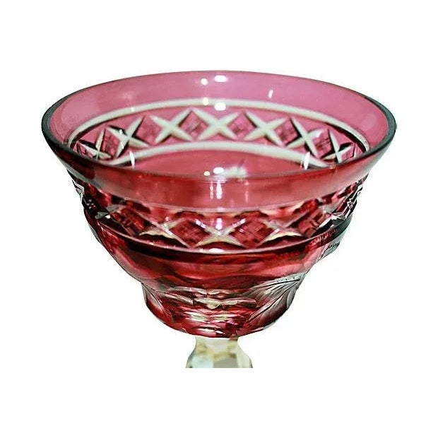 Cut-to-clear wide-brim Bohemian crystal wine goblet.