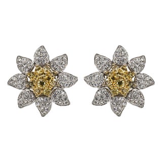 Late 20th Century Pair of Flower Motif Diamond Earrings For Sale