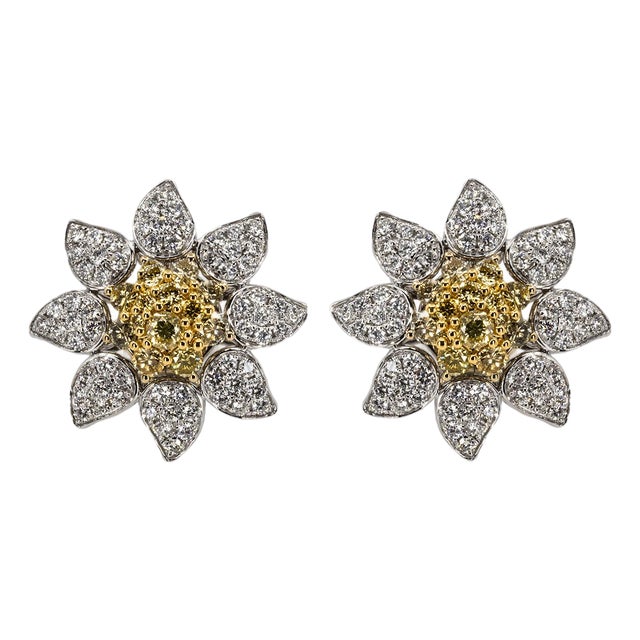 Late 20th Century Pair of Flower Motif Diamond Earrings For Sale