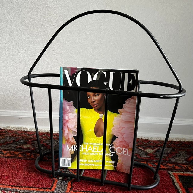 Metal 1970s Mid-Century Black Matte Metal Magazine Rack For Sale - Image 7 of 8