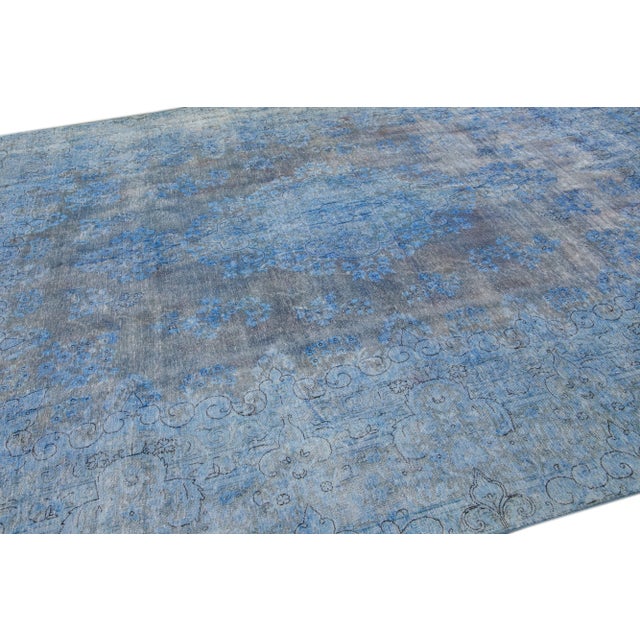 Vintage Persian Overdyed Handmade Medallion Blue Wool Rug For Sale - Image 4 of 11