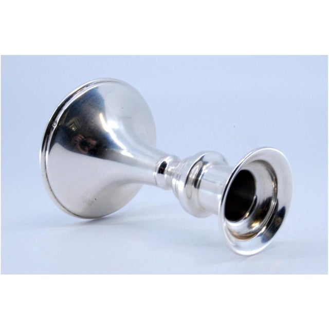 Metal Small Plain Silver Candlestick with a Round Base Trim For Sale - Image 7 of 9