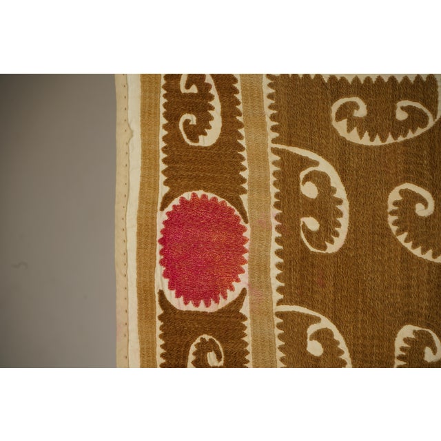 Textile Square Uzbek Suzani Wall Decor 3'5'' X 4'1'' For Sale - Image 7 of 9