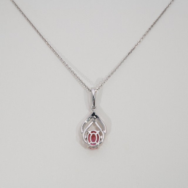 Metal Aaa Padparadscha Sapphire Pendant With Natural Diamond Accents: Solid 14k Gold For Sale - Image 7 of 7