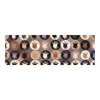 1960s Earth Tones Vase Modern Vintage American Hooked Rug 3' 1" X 8' 9" Handknotted Wool Carpet For Sale