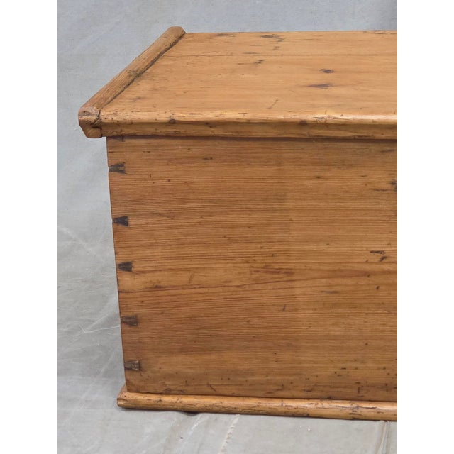 1900 - 1909 Antique German Natural Pine Storage Trunk With Original Iron Key For Sale - Image 5 of 13