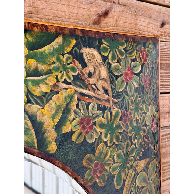 Tropical Regency Mosaic Mirror With Hand-Painted Jungle Motif & Salvaged Rattan Trim For Sale - Image 4 of 12
