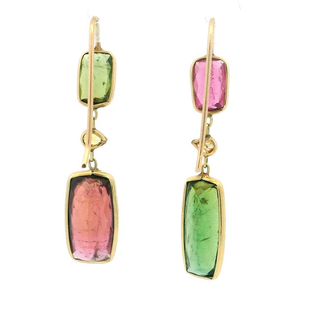 Talia Jade Pink Green Tourmaline 14k Gold Drop Earrings, Pair For Sale - Image 4 of 9