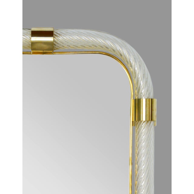 Mid-Century Modern Murano Mirror With Twisted Clear Glass and Brass Details For Sale - Image 3 of 5