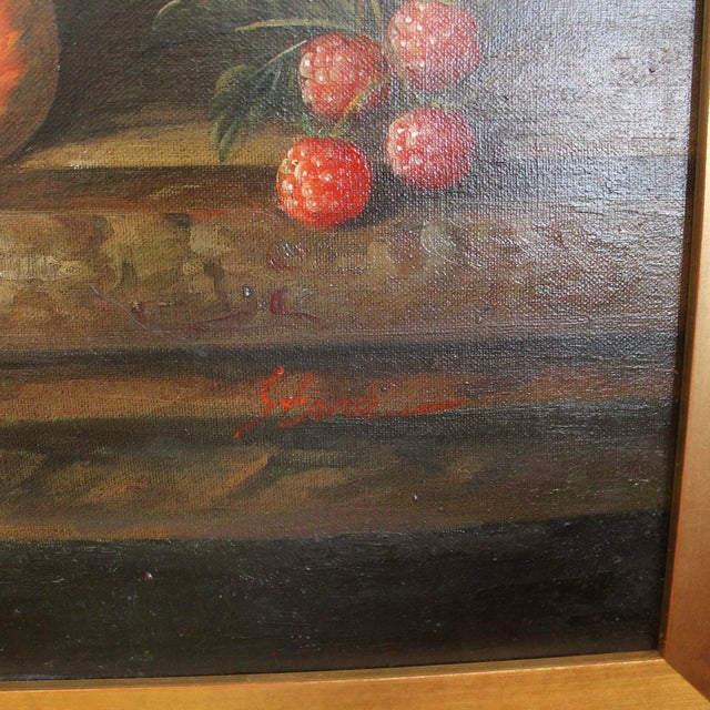 Still Life Oil on Canvas Painting: Flowers and Fruit For Sale - Image 14 of 14