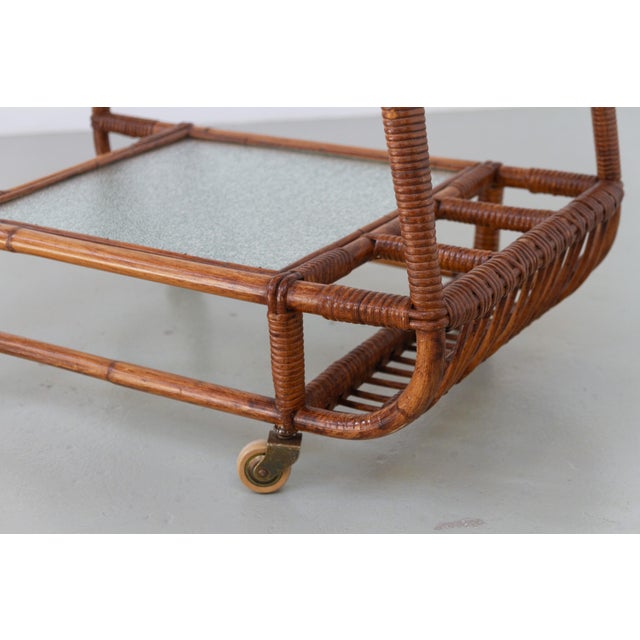 Danish Bamboo and Rattan Bar Cart by Elvin Geertsen, 1950s For Sale - Image 13 of 17