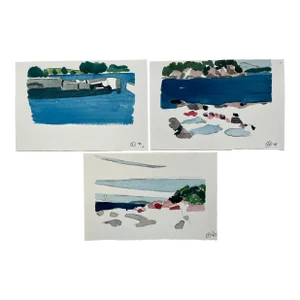 Set of 3 Watercolor and Ink Seascape Paintings by Robert Herrmann