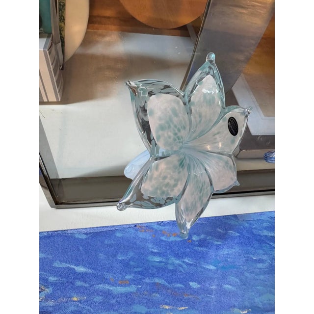 Murano Handmade Murano Turquoise Glass Flower Sculpture For Sale - Image 4 of 4