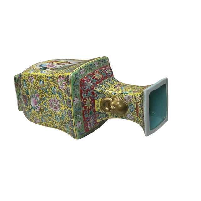 Chinese Yellow Base Canton Famille Mille Fleurs Porcelain Vase For Sale - Image 10 of 14