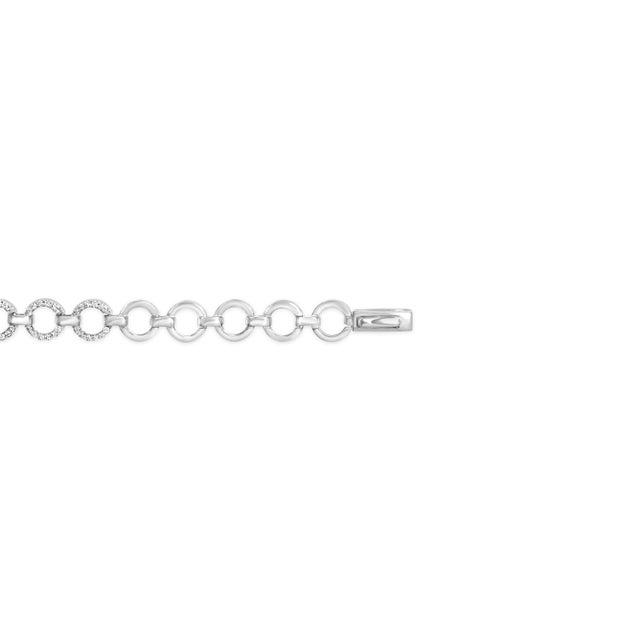 2020s .925 Sterling Silver 1.00 Cttw Diamond Interlinking Open Circle Link Bracelet For Sale - Image 5 of 6