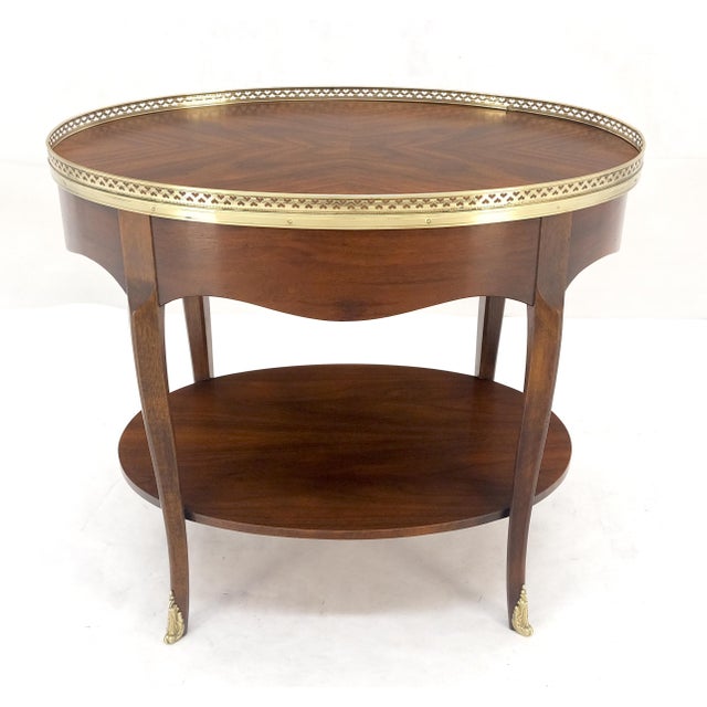 Baker Brass Gallery & Feet Oval Top Two Tier Side End Lamp Table Stand MINT For Sale - Image 10 of 17