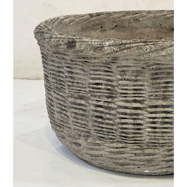 Gray English Basket-Weave Style Garden Stone Round Planter Pots - Two Available For Sale - Image 8 of 10