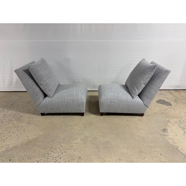 Double the fun (2) Newly upholstered Donghia Villa Armless Chairs upholstered in Geiger Capri (Light Silver) fabric...