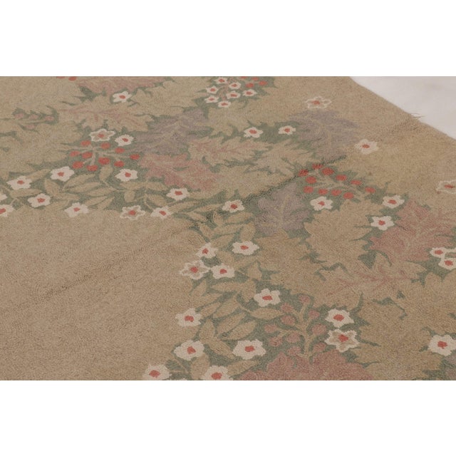 Textile Antique 20th Century Hooked Rug in Taupe With Garden Wreath Design - Rug & Kilim For Sale - Image 7 of 11