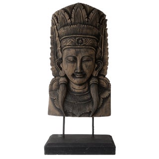 Vintage Reclaimed Teak Khmer Aspara Goddess Bust For Sale