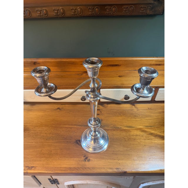 Mid-Century Modern Statement Circa 1930 Gorham Convertible Silver-Plate Triple Candelabras - A Pair For Sale - Image 3 of 18