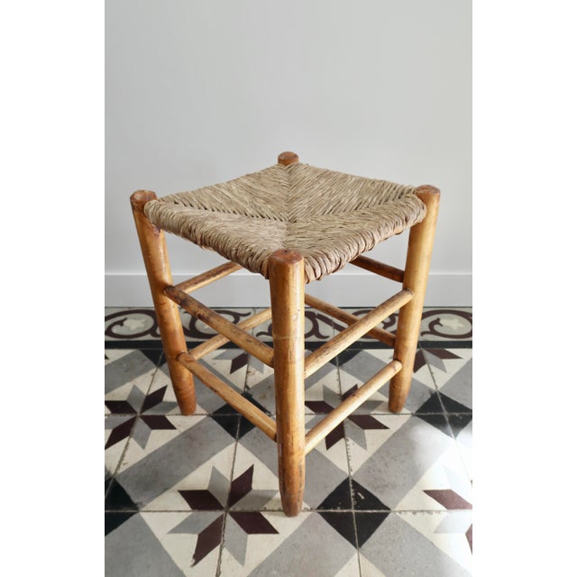 Wood Vintage Low Stool in Honey-Yellow Tones of Wood Straw Seat, 1980s For Sale - Image 7 of 7