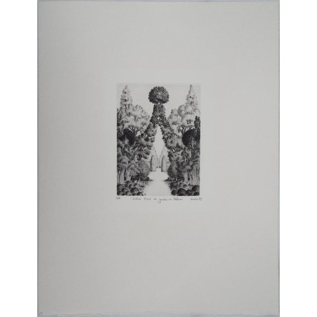 Francois HOUTIN North entrance to the Garden of Earthly Delights, 1979 Original etching on vellum Signed in pencil lower...