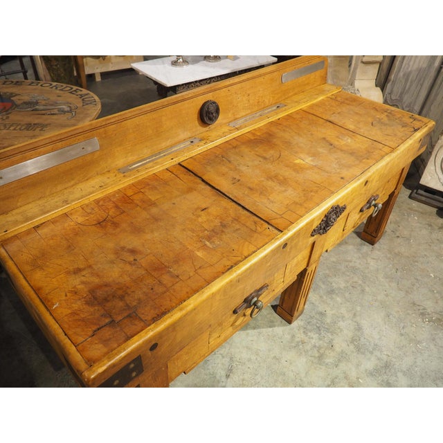 Antique French Double Butcher Block Table With Iron Mounts, Circa 1920s For Sale - Image 12 of 12