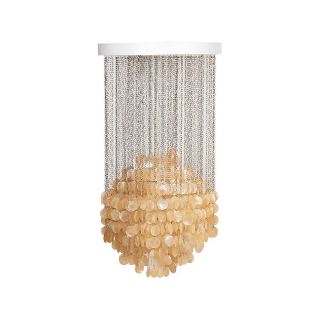 Late 20th century Capiz shell chandelier in the style of Verner Panton’s Fun series. Composed of cascading tiers of...