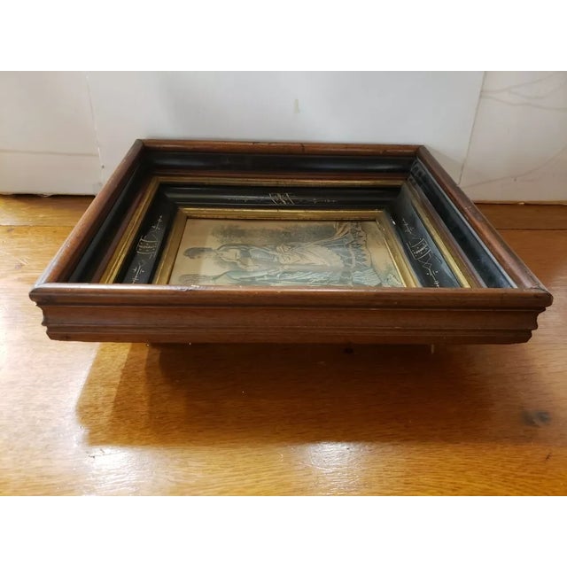Late 19th Century Circa 1880 French Victorian Eastlake Hand Colored Fashion Print Plate Set in Walnut Ebonized Wood Frame, Laure Noel For Sale - Image 5 of 6