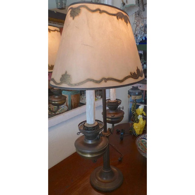 French 1920s Louis XVI Style Table Lamp With One Light and a Wax Shade. The Lamp Is US wired. The Measurements Include The...