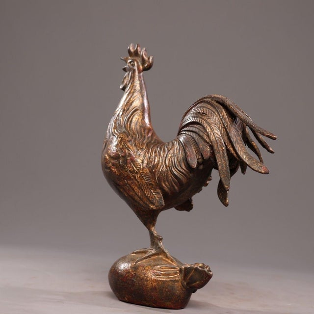 Late 20th Century Late 20th Century Gilt Bronze Figure of a Rooster on a Lucky Bag Base For Sale - Image 5 of 9